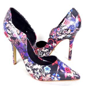 Bebe Farnaz Floral Print Pointed Toe Scallop Edge Stiletto Heels Size 8